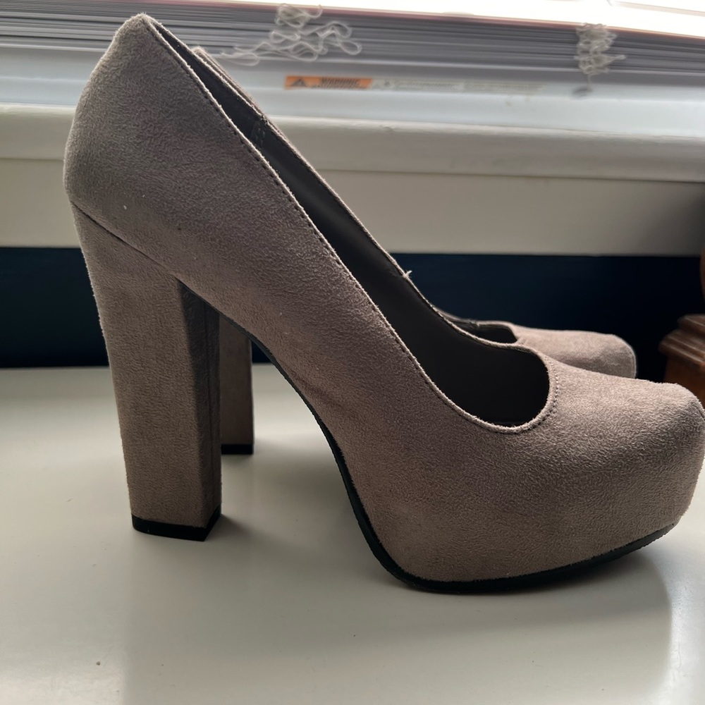 Grey Block Heels